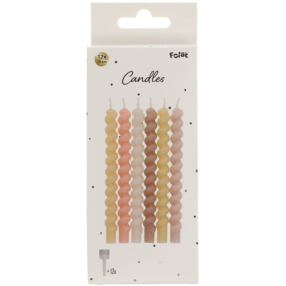 Taartkaarsjes Twister Rose Clair 10cm 12 Stuks Houder