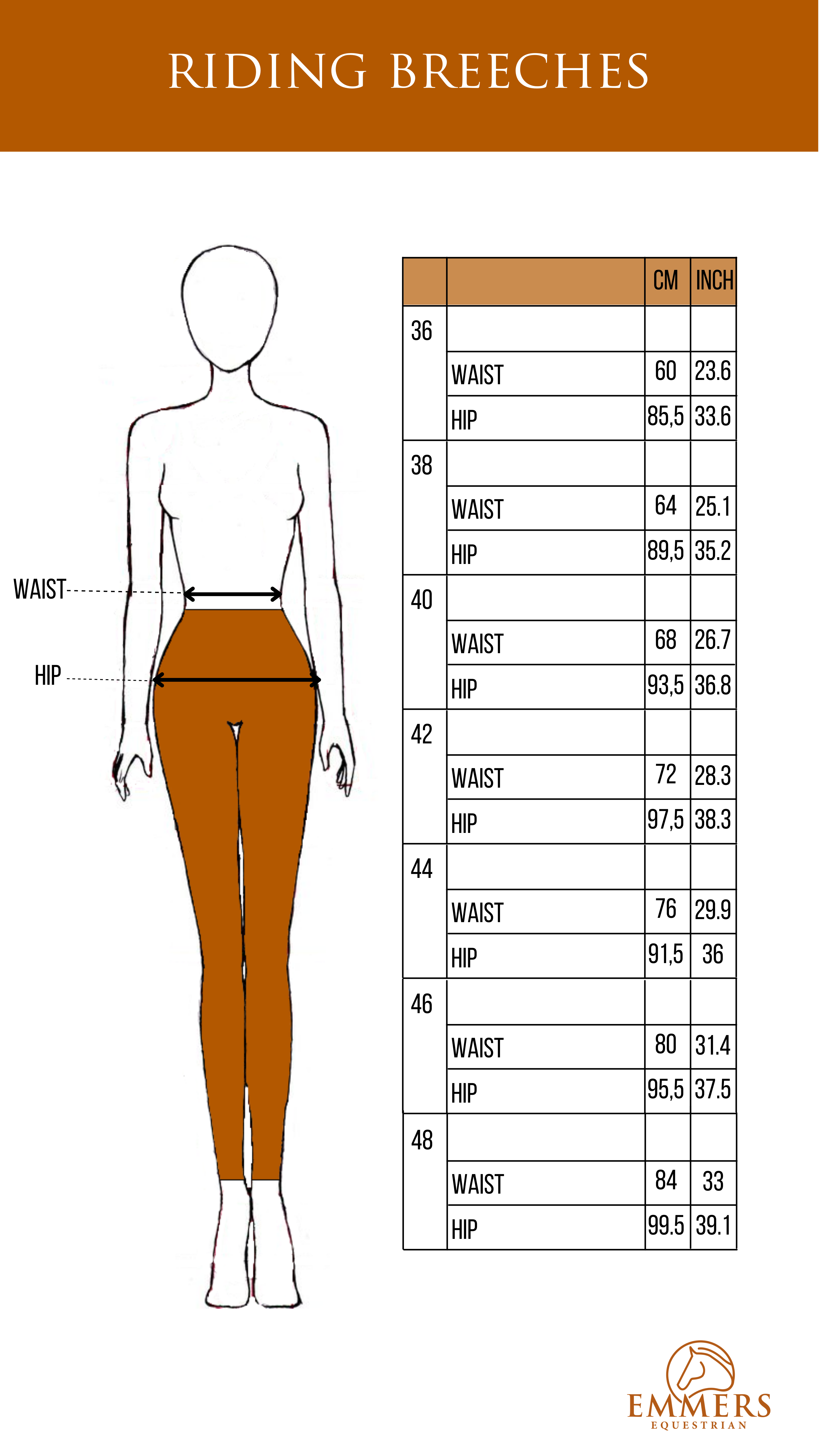Animo size chart riding breeches for women