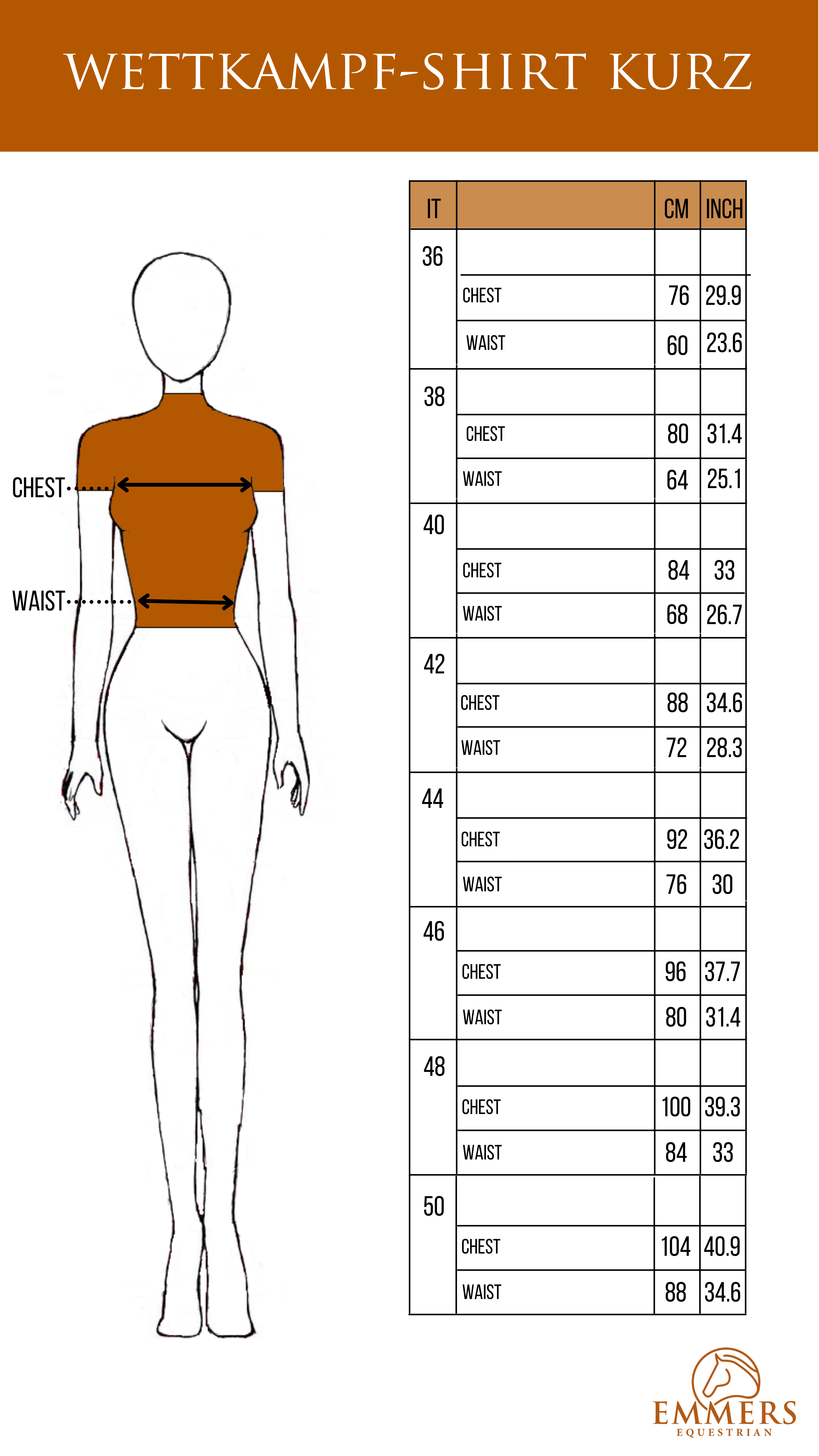 Animo Größentabelle Kurzarm-Wettkampfshirt für Damen