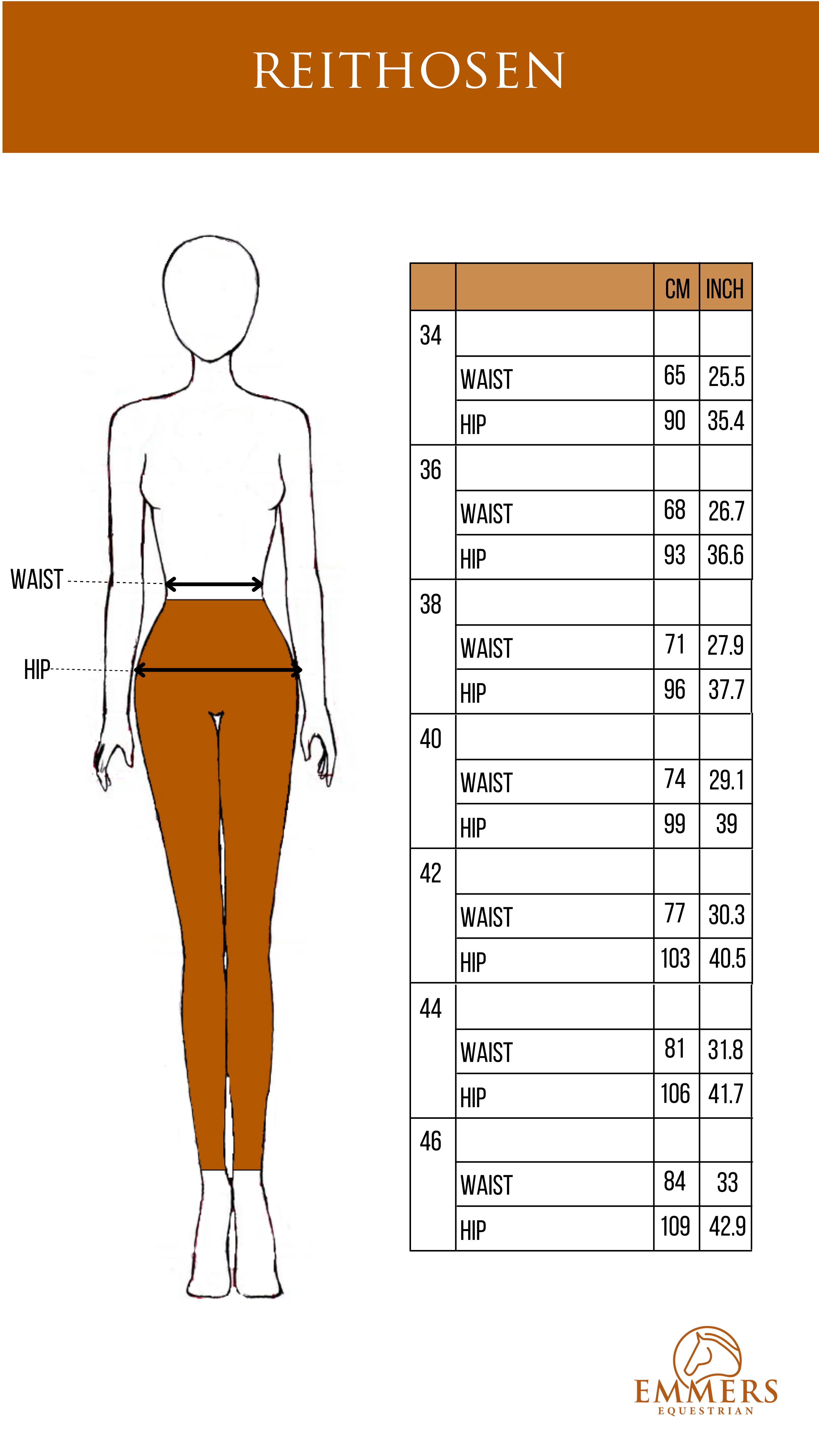 Euro-Star Größentabelle Reithosen für Damen