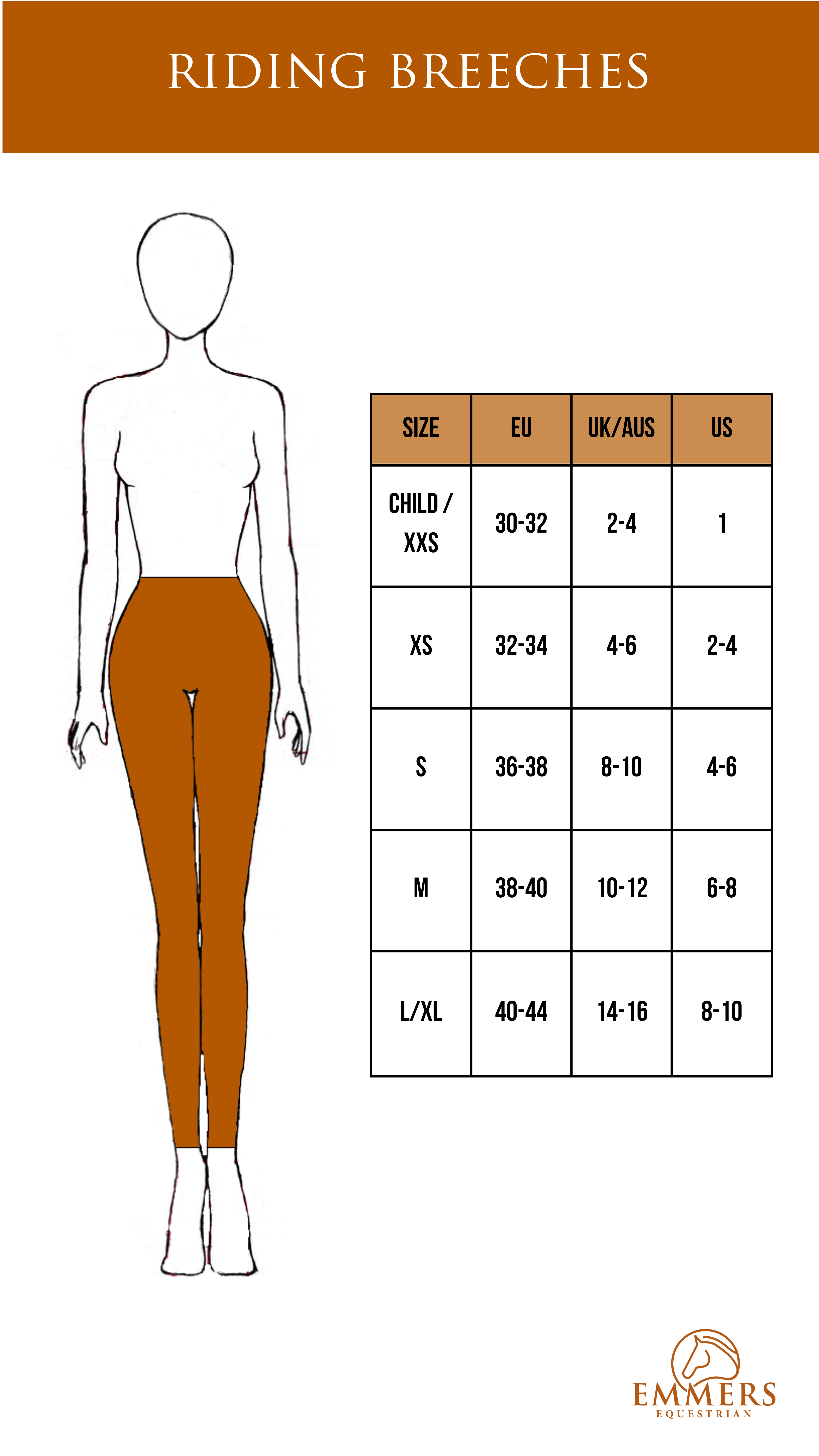 Size chart Mrs. Ros | Emmers Equestrian