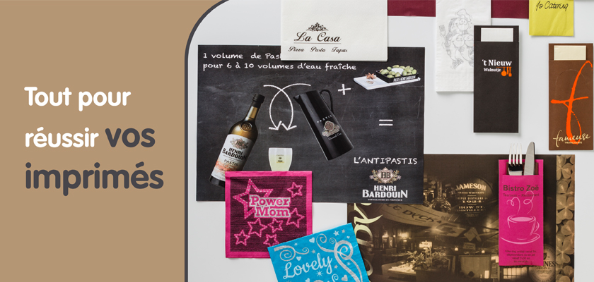 Imprimés personnalisés sur papier, sacs en cartons et verres