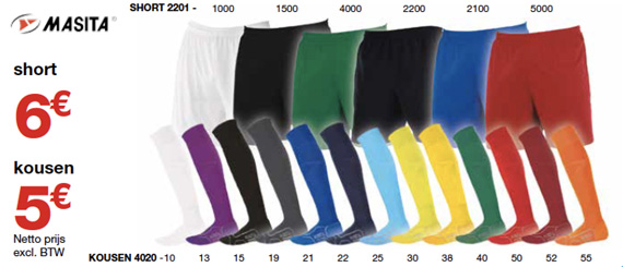 Sportline - Masita shorts en kousen voor voetbalteams Masita shorts en kousen voor voetbalteams - Sportline