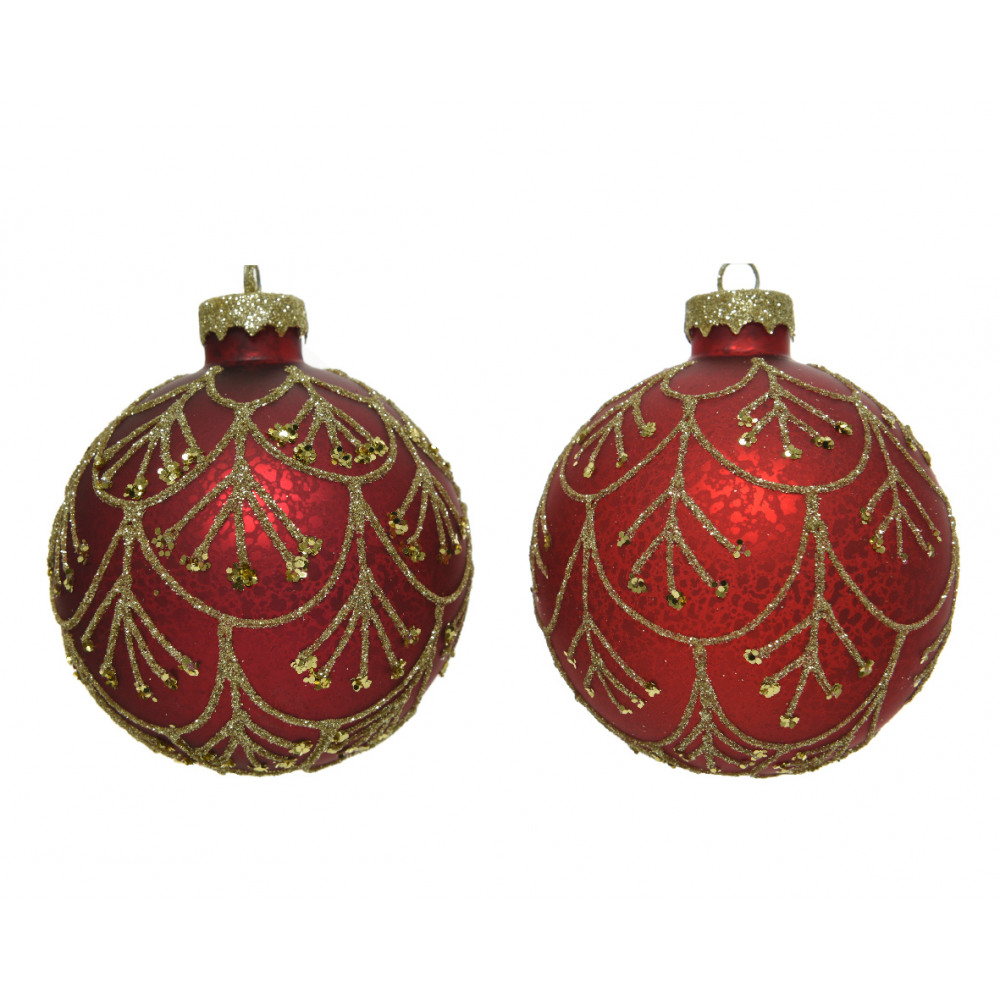 Boule De Noël Verre 8cm Diamètre Rouge 3 Pièces Décoration