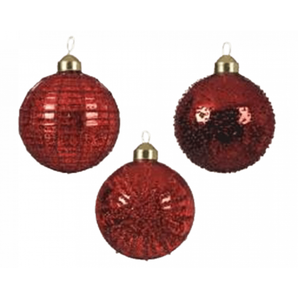Boule De Noël Verre Rouge 8cm Diamètre Fantaisie