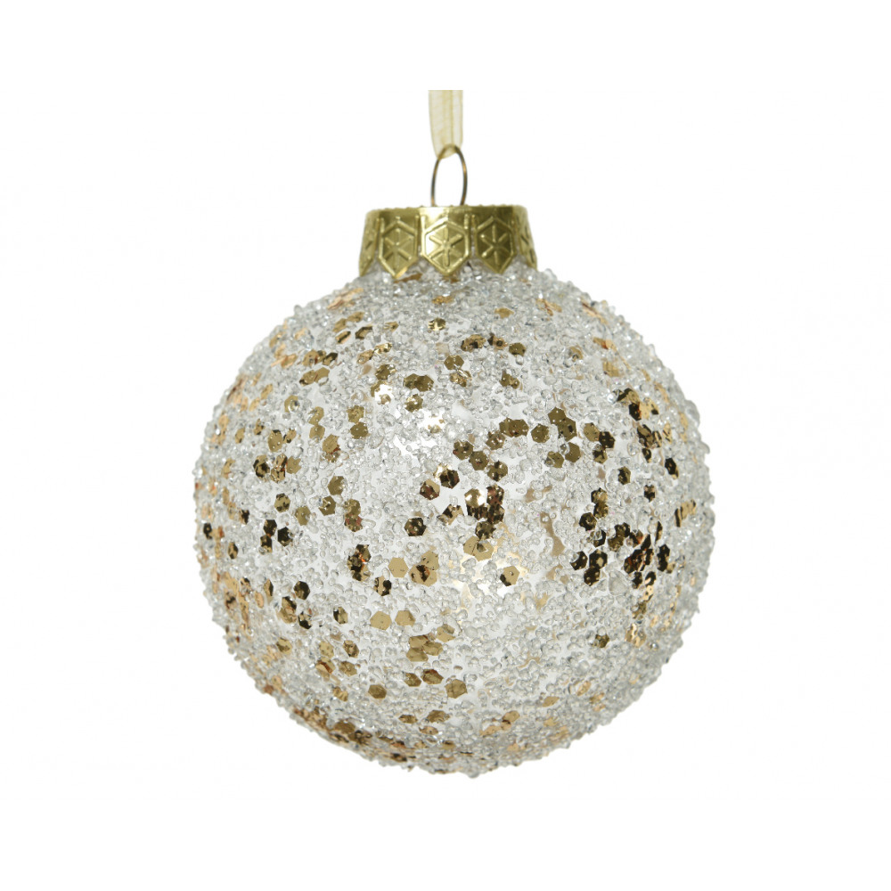 Boule De Noël Transparent 8cm Diamètre Noir Avec Paillettes