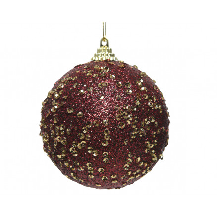 Boule De Noël Foam 8cm Diamètre Bordeaux Paillettes