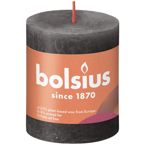BOLSIUS Bougie Cylindre Rustique Stormy Grey H 8cm Ø 6,8cm 35h Noir/gris