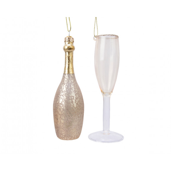 AVA selection Déco De Sapin Bouteille Champagne Et Flute Champagne 12,5cm 2 Pièces Autres