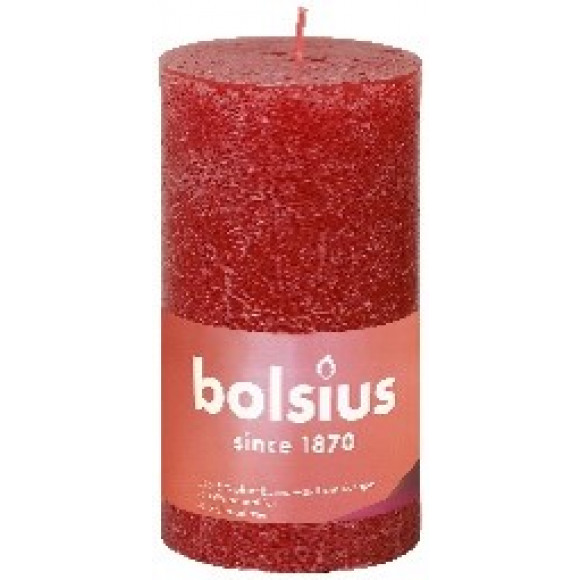 BOLSIUS  Bougie Cylindre Rustique Rouge Delicate Red H 8cm Ø 6,8cm 35h Rouge