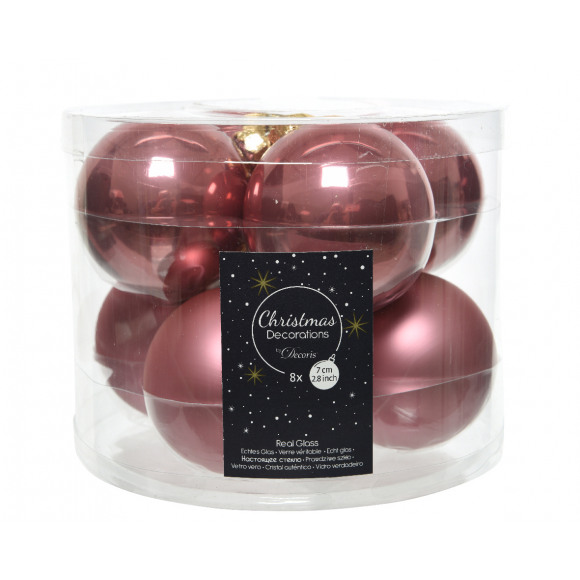 AVA selection Boule De Noël Velours Rose Ø 7cm Verre Brillant Et Mat 8 Pièces Rose