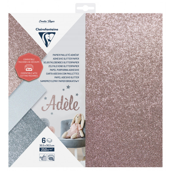 CLAIREFONTAINE Glitterkarton Zelfklevend 30,5x30,5cm 250g/m² Mix 6 Vellen