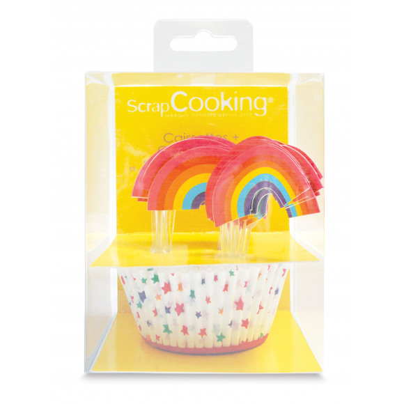 SCRAPCOOKING Cupcakevormpjes + Topper Regenboog 24 Stuks