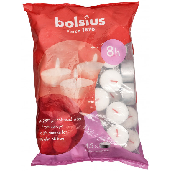 BOLSIUS Bougie Chauffe-Plat Éco Blanc H 1,6cm Ø 3,8cm 8h 45 Pièces Blanc