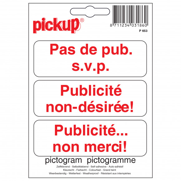 PICKUP Bord Pas De Publicité 3 Stuks