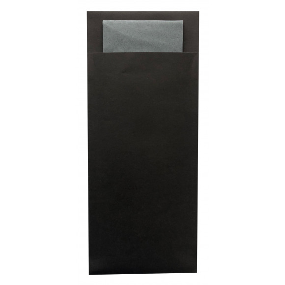AVA Pochettes Couvert Noire + Serviette Grise 100 Pièces