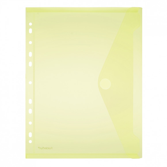 FOLDERSYS Mapje Met Velcrosluiting + 11 Gaatjes A4 Geel Transparant PP