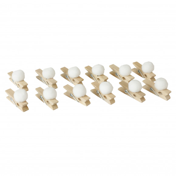 AVA selection Clip Met Pompon Wit Hout 4,7x1,2x3,5cm 12 Stuks