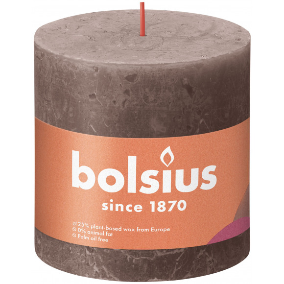 BOLSIUS Bougie Cylindre Rustique Rustic Taupe H 10cm Ø 10cm 62h Noir/gris