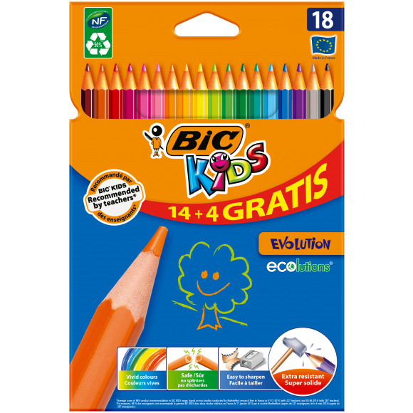 BIC  Kids Crayons De Couleur 14+4 Pièces