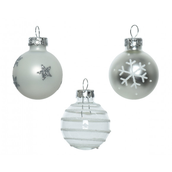 AVA selection Boule De Noël Deco mix Assortiment Ø 3cm Blanc/Argent 9 Pièces Plusieurs