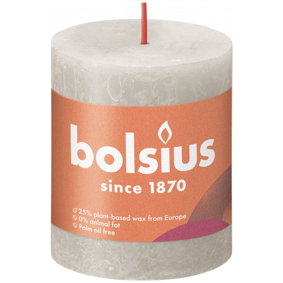 BOLSIUS Bougie Cylindre Rustique Sandy Grey H 8cm Ø 6,8cm 35h Noir/gris