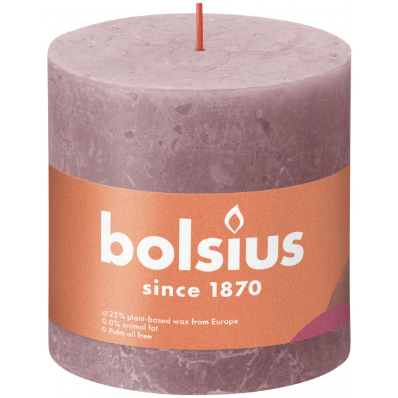 BOLSIUS Bougie Cylindre Rustique Ash Rose H 10cm Ø 10cm 62h Violet/rose