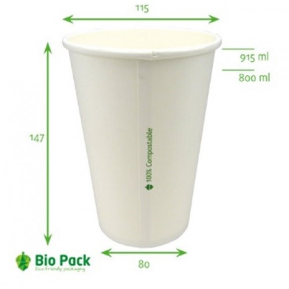 AVA selection Soeppot Eco 915ml H 14,7cm Ø 11,5cm PLA Coating Wit 25 Stuks