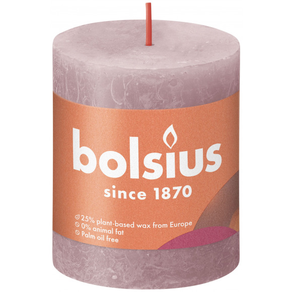 BOLSIUS Bougie Cylindre Rustique Ash Rose H 8cm Ø 6,8cm 24h Violet/rose