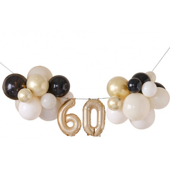 GINGER RAY Ballons Guirlande "60" Noir/Nude/Crème/Champagne Chrome