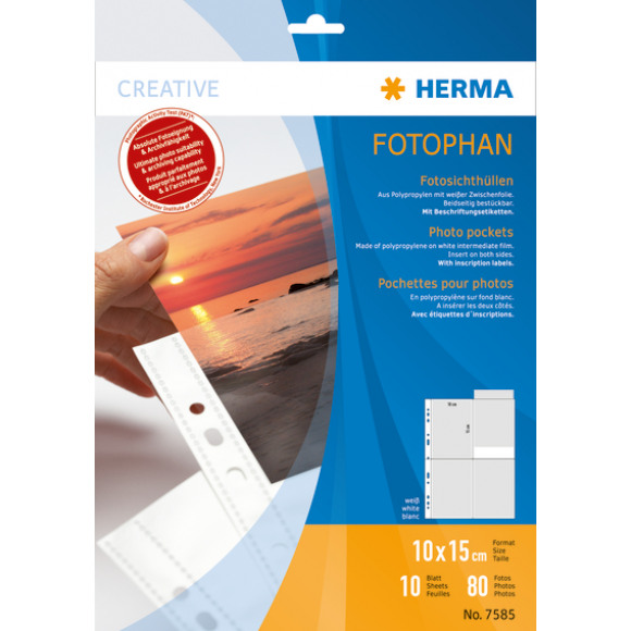 HERMA Pochettes Photo Verticale 10x15 Blanc PP 10 Pièces