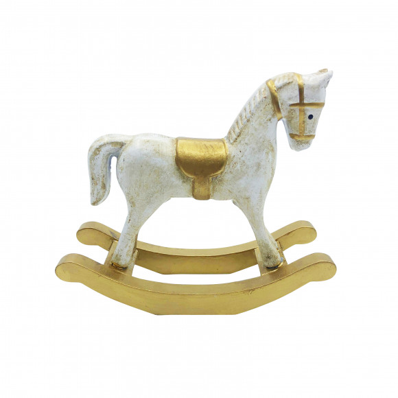 AVA selection Cheval À Bascule Bois 13x4,5x11cm Or/Blanc Antique