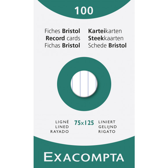 EXACOMPTA Fiches Bristol 7,5x12,5cm Ligné Non Perforé Blanc 100 Pièces Blanc