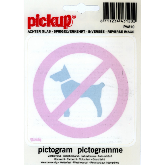 PICKUP  Pictogram Achter Glas Verboden Voor Honden 10x10cm