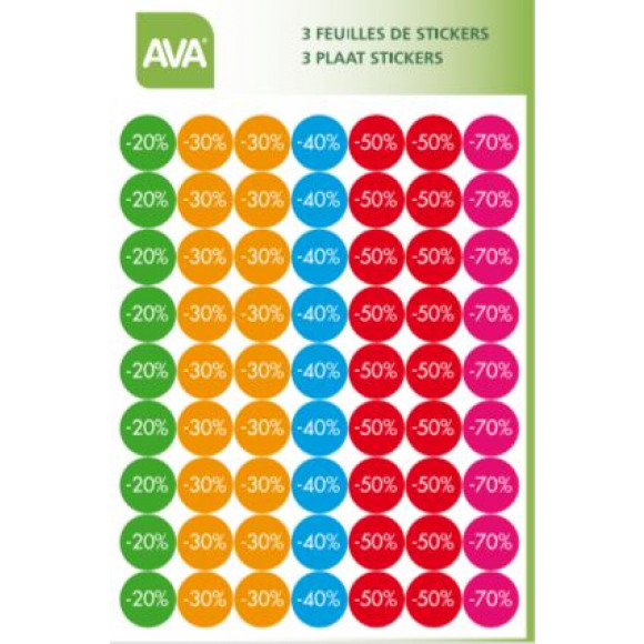 AVA selection Stickers Pourcentage Assortiment Multi 3 Feuilles