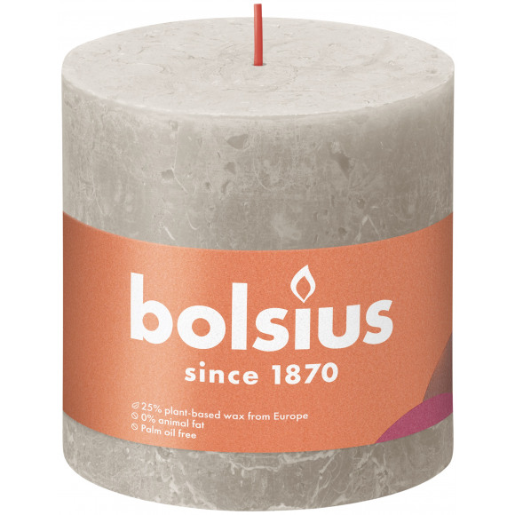 BOLSIUS  Bougie Cylindre Rustique Sandy Grey Gris H 100mm Ø 100mm 62h Noir/gris