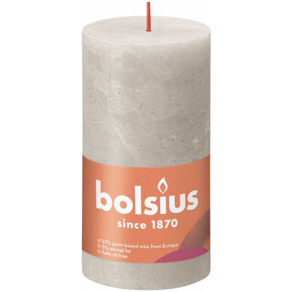 BOLSIUS  Bougie Cylindre Rustique Sandy Grey Gris H 130mm Ø 68mm 60h Noir/gris