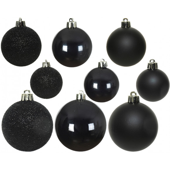 AVA selection Boule De Noël Plastique Noir 10x Ø 4cm, 10x Ø 5cm, 10x Ø 6cm 30 Pièces Noir