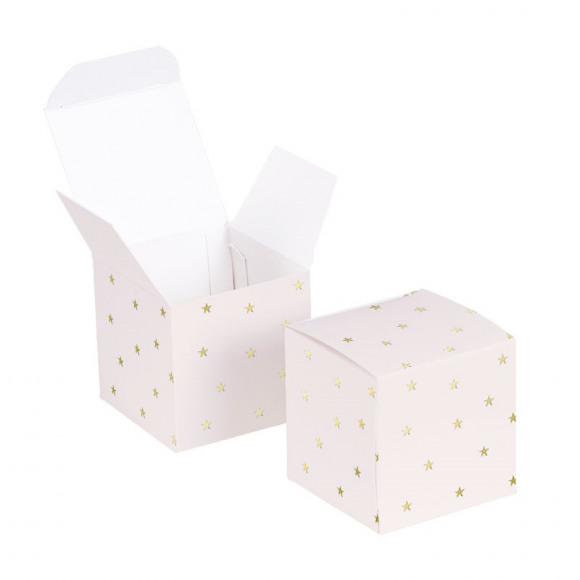 AVA selection Kubusdoosje Roze + Gouden Sterretjes 5x5x5cm 10 Stuks