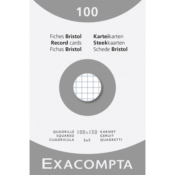 EXACOMPTA Fiches Bristol 10x15cm Quadrillé Non Perforé Blanc 100 Pièces Blanc