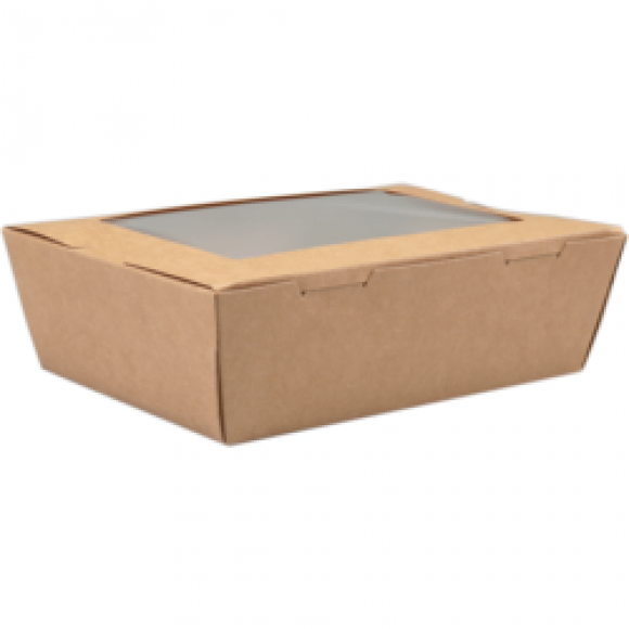AVA selection Box Repas Avec Fenêtre 900ml 19,5x14x5cm Kraft + Coating PE 50 Pièces