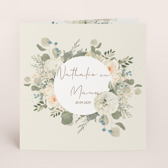 MA CRÉATION Bohemian trouwkaart met eucalyptus en witte bloemen 1Size