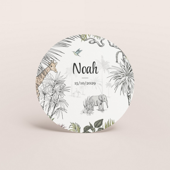 MA CRÉATION Faire-part naissance rond jungle vintage 1Size