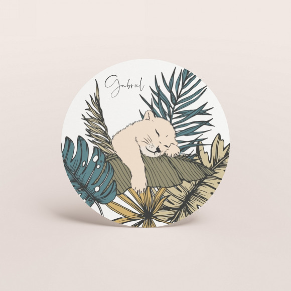 MA CRÉATION Rond geboortekaartje met leeuw 1Size