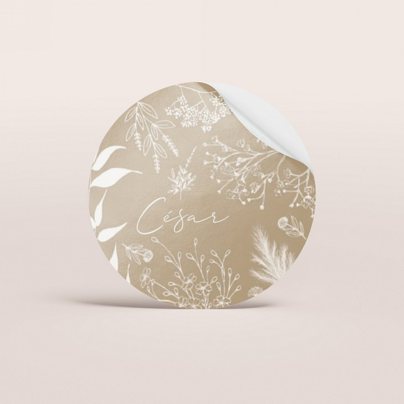 MA CRÉATION Sticker baptême kraft et fleurs 4,40 cm 1Size