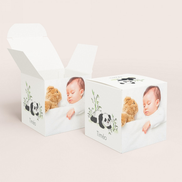 MIJN ONTWERP Boîte à dragées baptême Panda et bambou 1Size