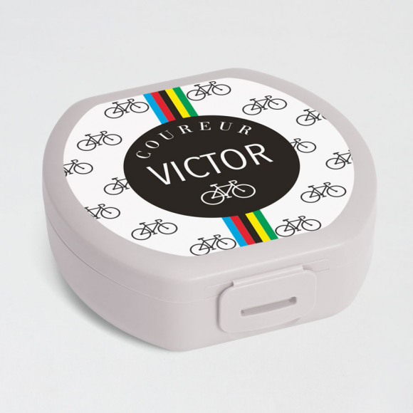 MIJN ONTWERP Klein rond snackdoosje met fietsjes en naam 1Size