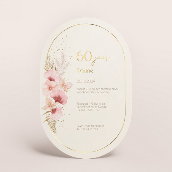 MIJN ONTWERP Uniek ovaal kaartje met bloemen en goudfolie 1Size