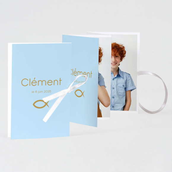 MIJN ONTWERP Carte de remerciements communion 4 volets petits poissons 1Size