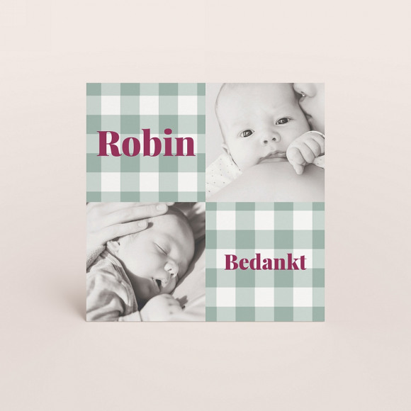 MIJN ONTWERP Bedankkaartje met babyfoto's en ruitjes 1Size